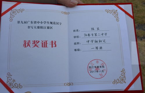 阳春唯一获取 第九届阳江赛区软笔大赛 中学组一等奖学子 诞生阳春市二中